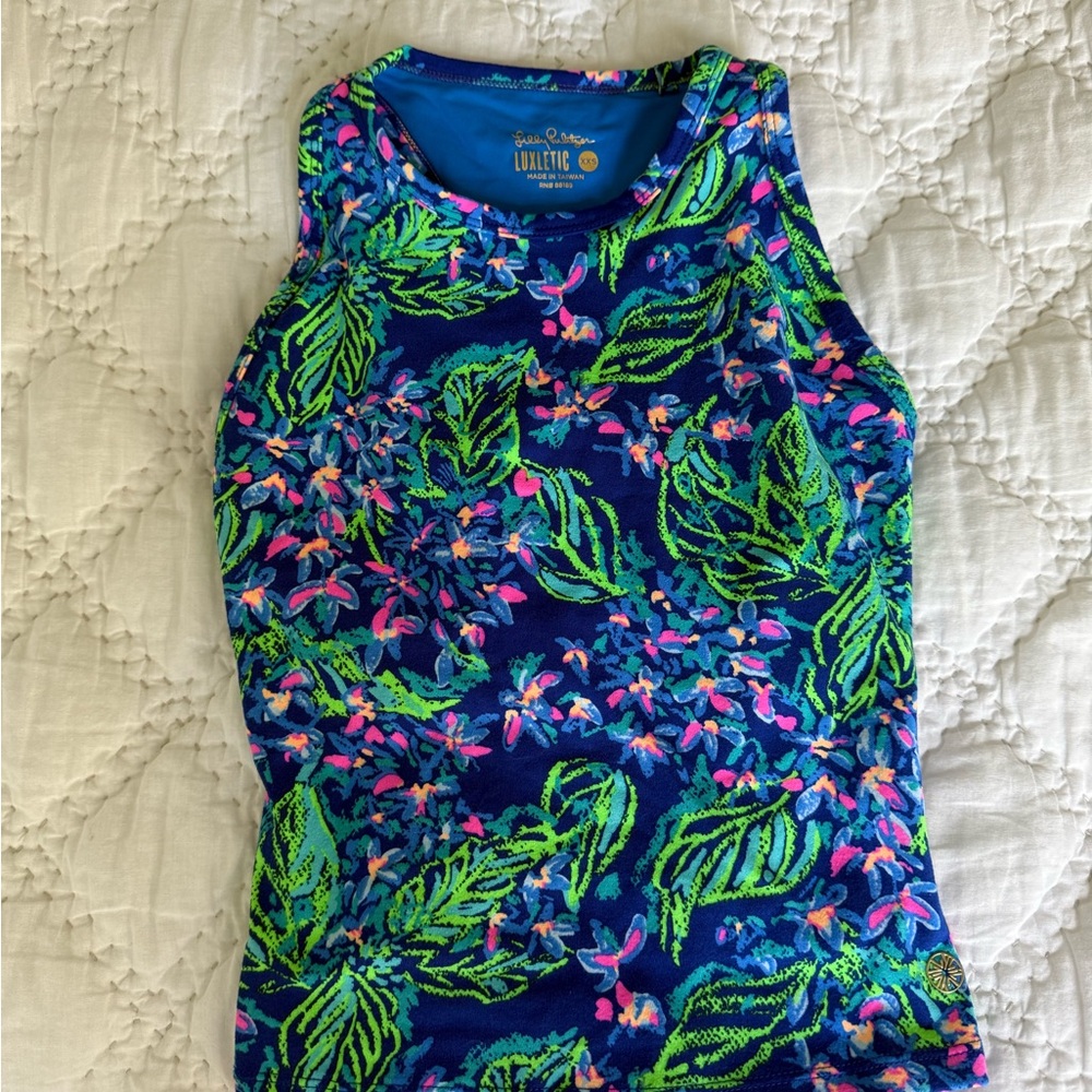 Lilly Pulitzer Blue and Green Patterned Tank Top